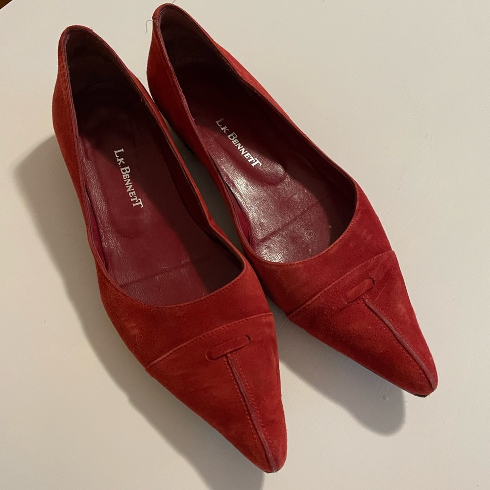 Red suede LK Bennett flats 38